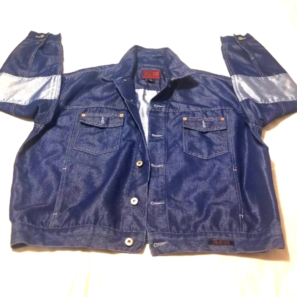 Vintage Men's Guess Shiny Metallic Trucker Jean Jacket Excellent Condition!